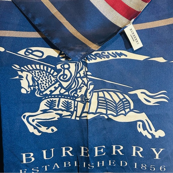 Burberry Montage Print Silk Scarf wEquestrian Knight Design&Icon Stripe - Picture 3 of 6